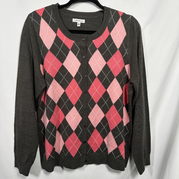 Croft & Barrow Women's Argyle Cardigan - Pink and Black XL - Picture 2 of 9